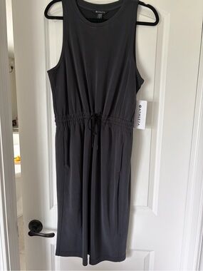 Athleta Black Sleeveless Midi Drawstring Waist Dress